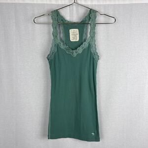 Vintage Y2K Abercrombie and Fitch Top Lace Trim Tank Green Fairy Slim Fitted